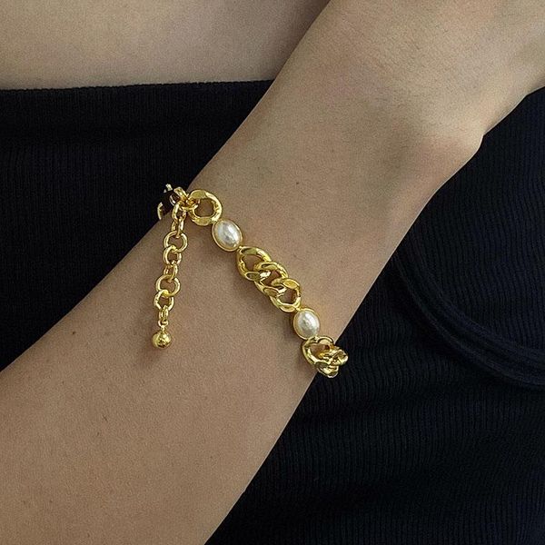 

link chain real pearl bracelet for women splicing chunky punk boho cool stuff wholesale items dropship 2022link, Black