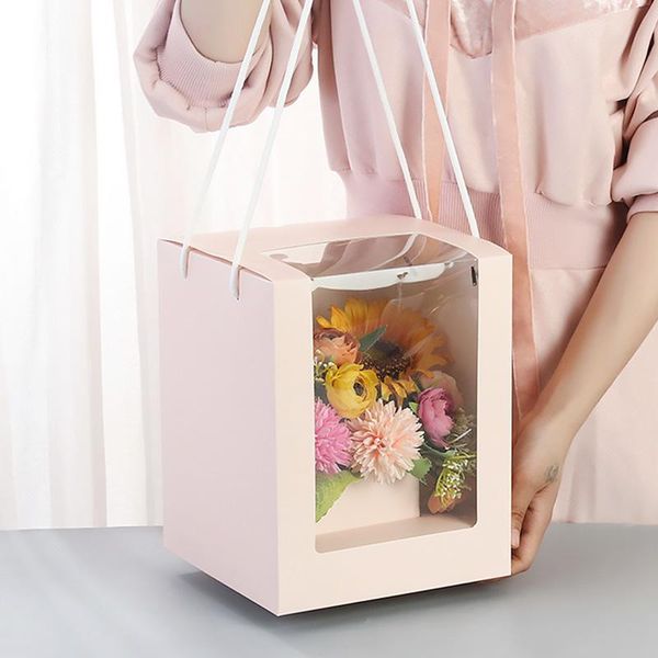 

square flower transparent storage boxes paper packing handy bucket holders florist gift wedding party bag wrap
