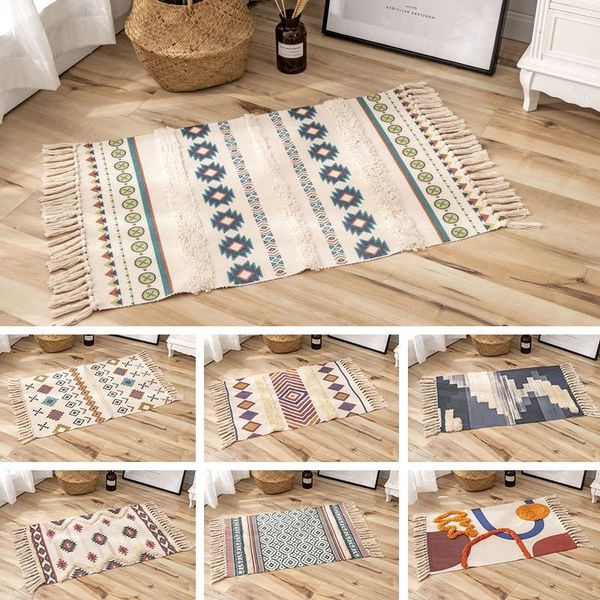 

carpets retro hand woven bohemian carpet cotton linen morocco printed area rugs tufted tassels with rug bath doormat