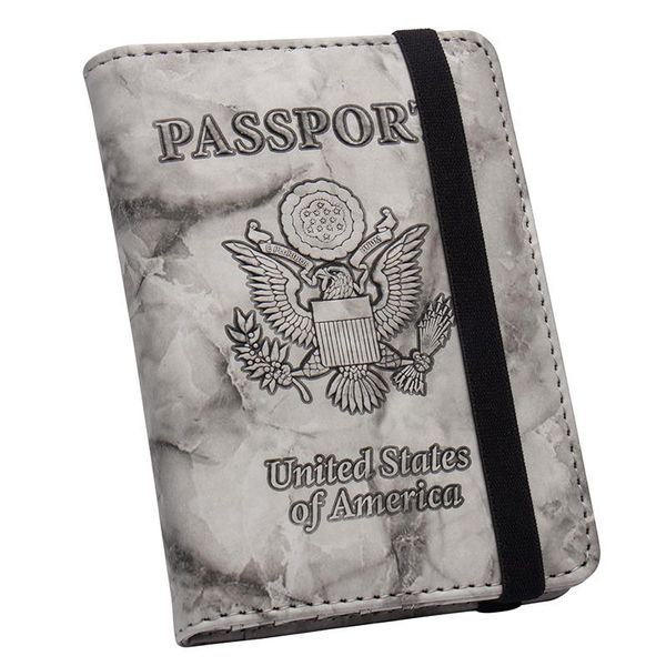

card holders usa double eagle marble pattern complex standard size passport cover with bandage pu leather holder traveling, Brown;gray
