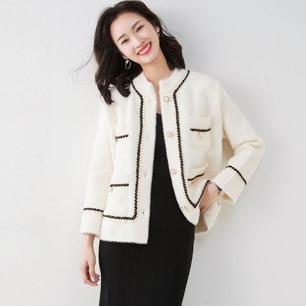 

women's jackets french elegant waterproof mink coats fall simple o-neck soft vintage furry women office lady white autumn outerwear, Black;brown