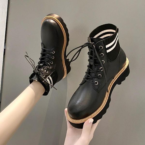 

boots autumn fashion short women casual round toe non-slip shoes square heel comfortable ladies ankle q12-82, Black