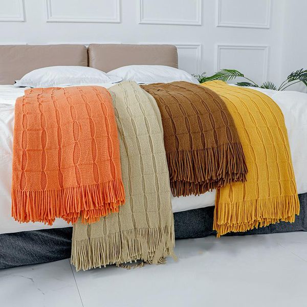 

blankets sofa blanket cover pure color knitted bedside air conditioning napping t