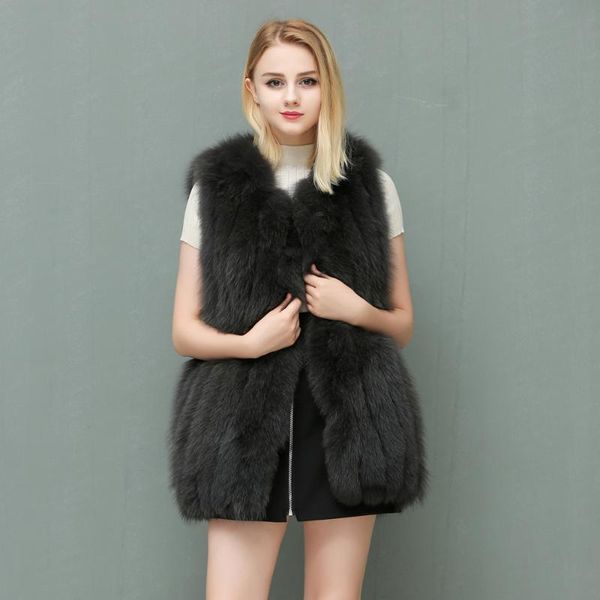 

women's fur & faux women real vest female winter autumn genuine waistcoat coat fashion lady gilet natural for, Black