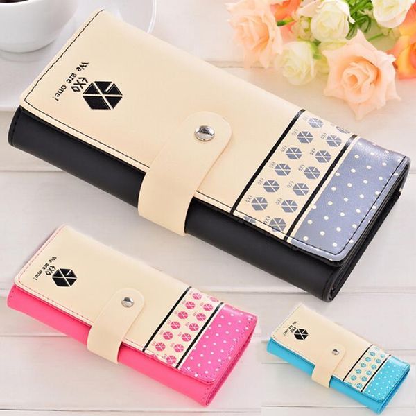 

women wallets exo brand lady handbags coin purse hasp moneybags cards holder pu leather long girl woman wallet burse bags, Red;black