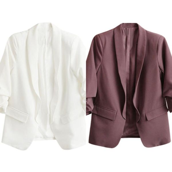 

lady blazers office coat women white black purple fashion casual business ruched slim jacket suit blazer mujer women's suits &