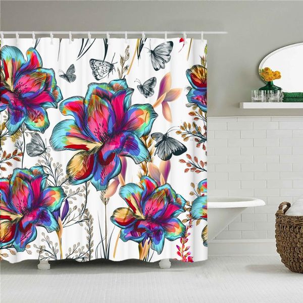 

flower plant leaves fabric shower curtain waterproof beautiful butterfly bath curtains for bathroom decor with hook