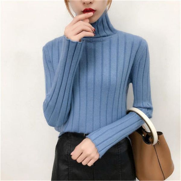 

women's sweaters fashion 2021 autumn winter women knitted turtleneck sweater casual soft jumper slim femme elasticity pullovers, White;black