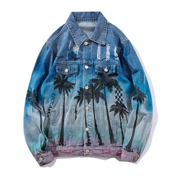 

men's jackets men denim vintage fashion ripped holes jeans jacket mens bomber hip hop streetwear 2021 distressed, Black;brown