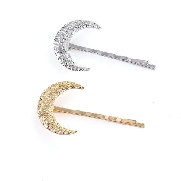 

style hair ornament metal moon hairpin crescent clip edge clip, Golden;silver