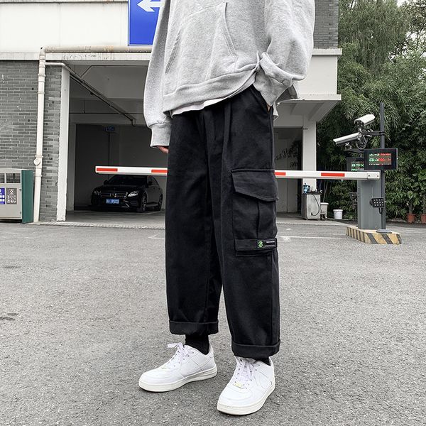 

autumn korean version of the trendy tooling pants men's straight loose casual trousers trendy brand handsome wild nine-point pants, Black