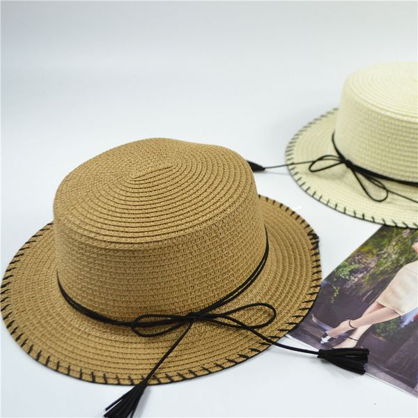 

straw lady flat beach summer versatile sun hat bow hat, Blue;gray