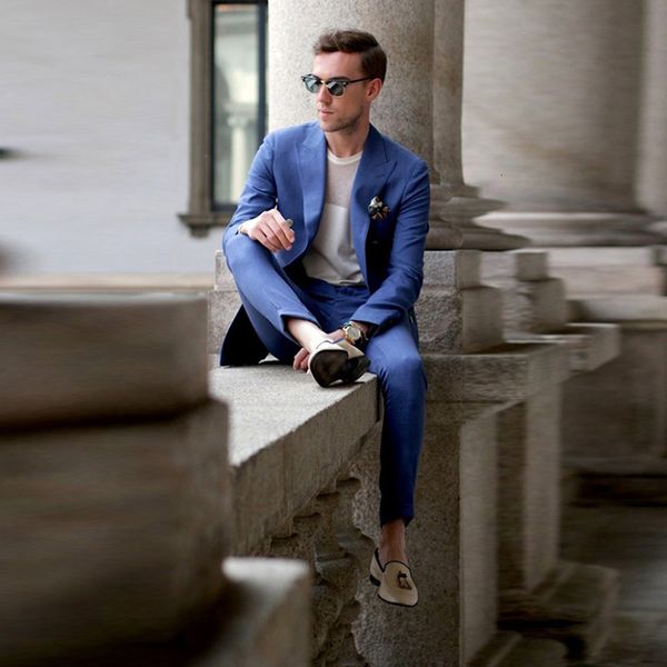 

men's suits & blazers blue slim fit men terno masculino wedding tuxedos groom wear 2 pieces (jacket+pants) casual groomsman blazer, White;black