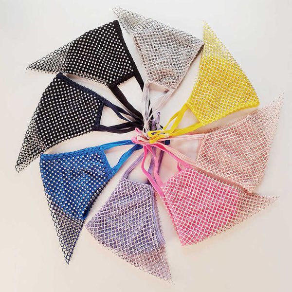 

bright diamond fashion decorative breathable dust proof sunscreen party triangle belt drill mask