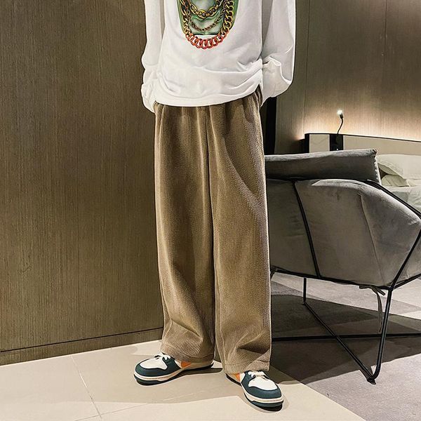 

men's pants autumn baggy corduroy men fashion retro wide-leg casual streetwear loose hip-hop straight mens trousers, Black