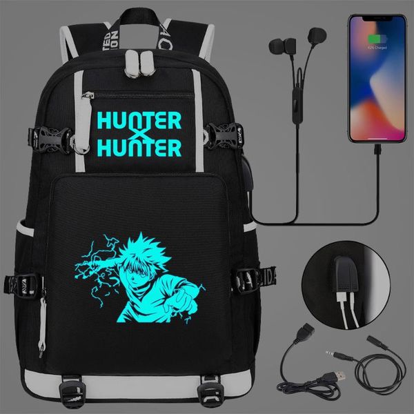 

backpack luminous hunterxhunter prints usb boys girls kids book school bags large capacity teenagers lapschoolbags women men