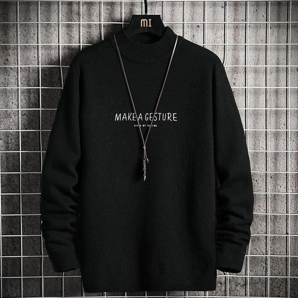 

men's sweaters autumn and winter half high collar plush thickened sweater long sleeve school students' youth trend bottom, White;black