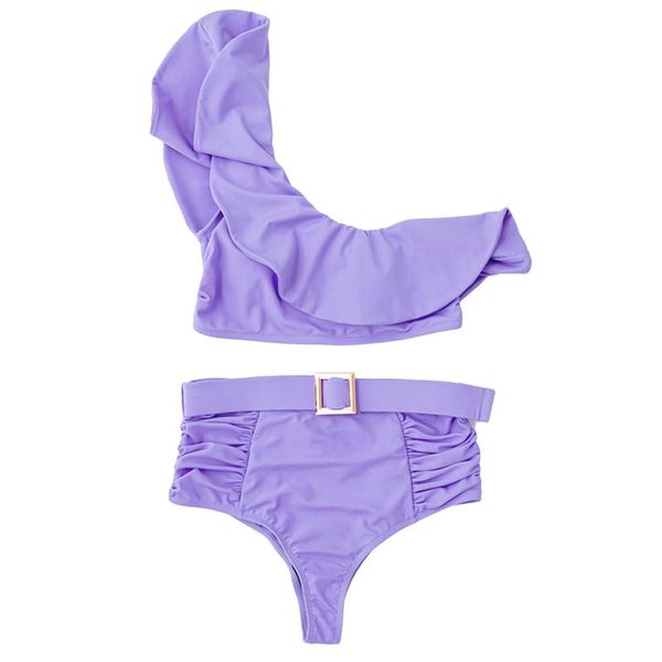 

women's swimwear quanss bikini set women one shoulder ruffles high waist swimsuit summer 2 pieces beach wear bathing suit, White;black