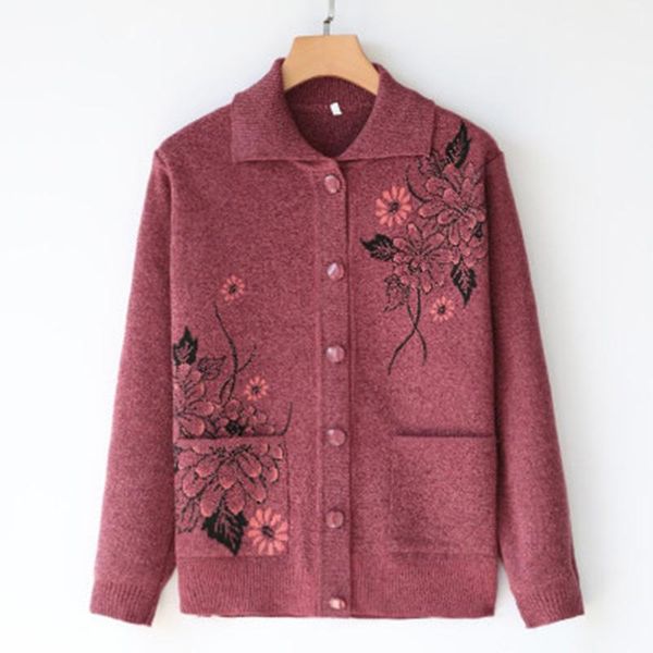 

women's jackets mother's wear sweater coat spring autumn casual loose shirt comfortable embroidered l228, Black;brown
