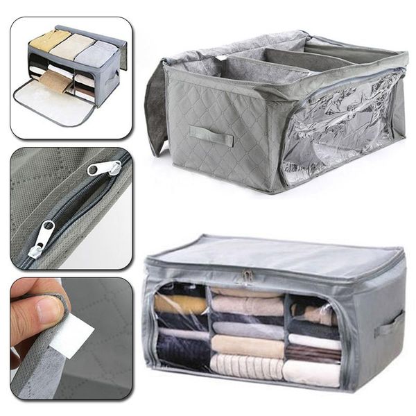 

clothing & wardrobe storage 1pc non-woven quilt box clothes organizer with handles home clear window container