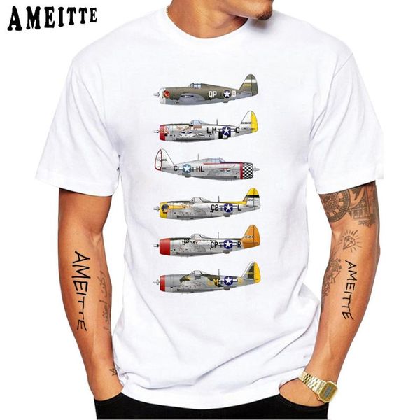 

men's t-shirts vintage a collection aircraft classic t-shirt men short sleeve republic p-47 thunderbolt the jug p47 world war ii fighte, White;black