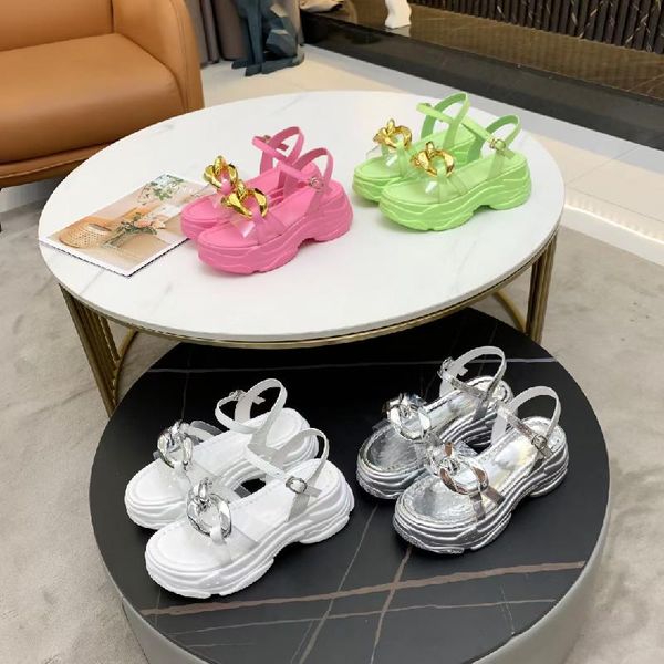 

dress shoes women sandals genuine leather wedge heels platform slides metal chain fashion outdoor chunky summer 2021, Black