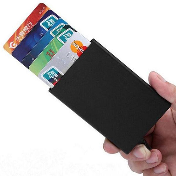 

card holders tarjetero delgado anti-protecciÃ³n para hombre y mujer, de identificaciÃ³n viaje, rfid, billetera metal,, Brown;gray