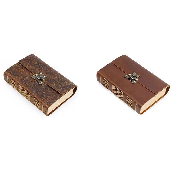 

hand made thick leather diary blank kraft paper notebook with speical button 480p sketchbook creative stationery gift notepads, Purple;pink