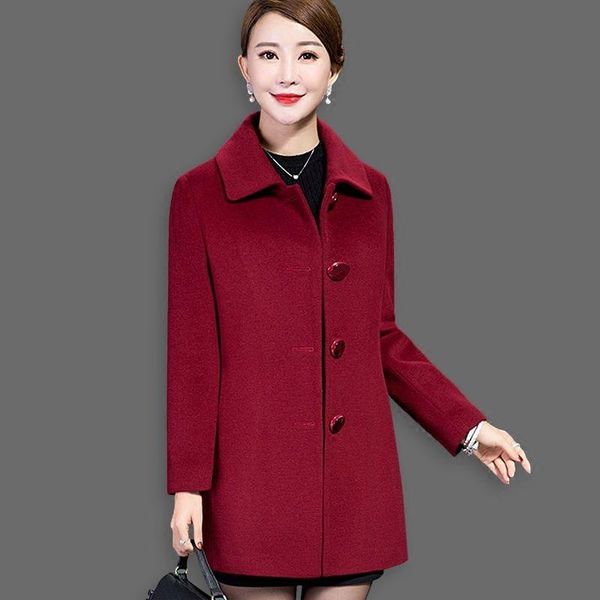 

women's wool & blends 2021 winter jackets mother clothing coats woolen middle-aged womens outwear woman plus size overcoat, Black