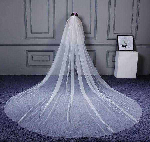 

bridal veils 2021 elegant solid 3m long woman 2 layers with comb ivory veil for cut edge tulle wedding, Black