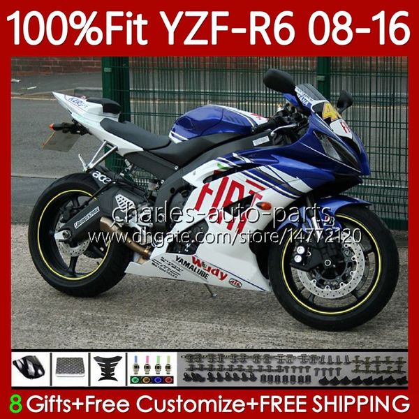 Инъекционные пресс-формы для YAMAHA YZF-R6 YZF R6 R 6 600YZF600 2008-2016 BUDLOWORK 99NO.136 600CC YZFR6 Белый синий 08 2008 2009 2010 2011 2011 YZF-600 13 14 15 16 OEM FACKING