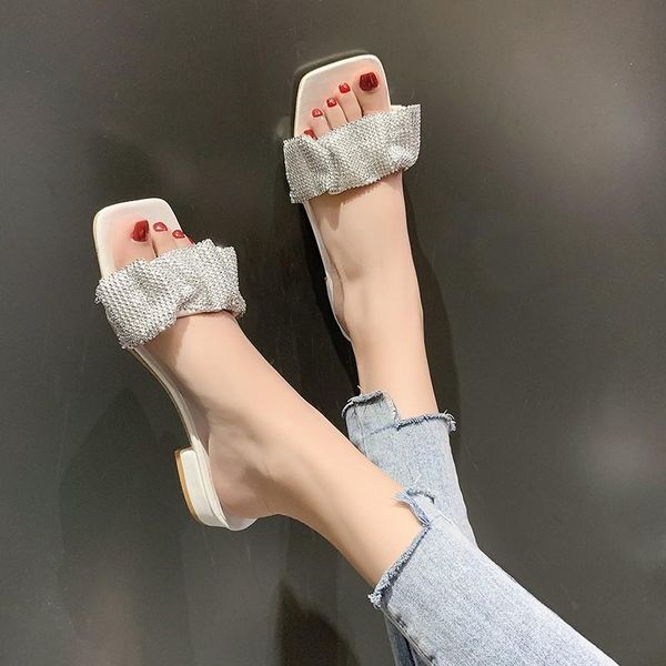

slippers summer fashion women's flip flops 2021 rhinestone women low heel comfortable shoes open toe sandals adult, Black