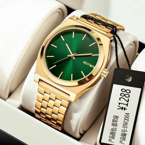 

steel belt gold watch green dial non mechanical net red male fe ultra thin ghost waterproof simple student watch, Slivery;brown