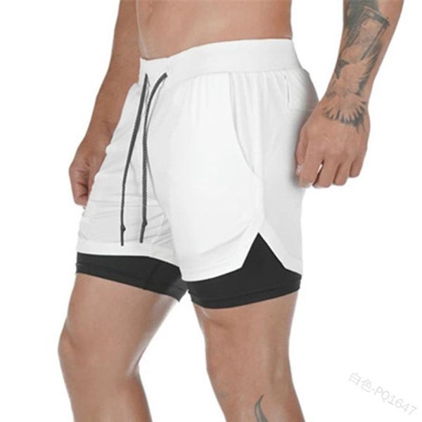 

men's shorts men elastic waist tie mid-waist micro-elastic fake two-piece straight pocket summer camouflage running sports, White;black