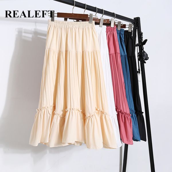 

spring summer chic pleated long skirts elegant umbrella skirt high waist tulle a-line mid-calf female 210428, Black