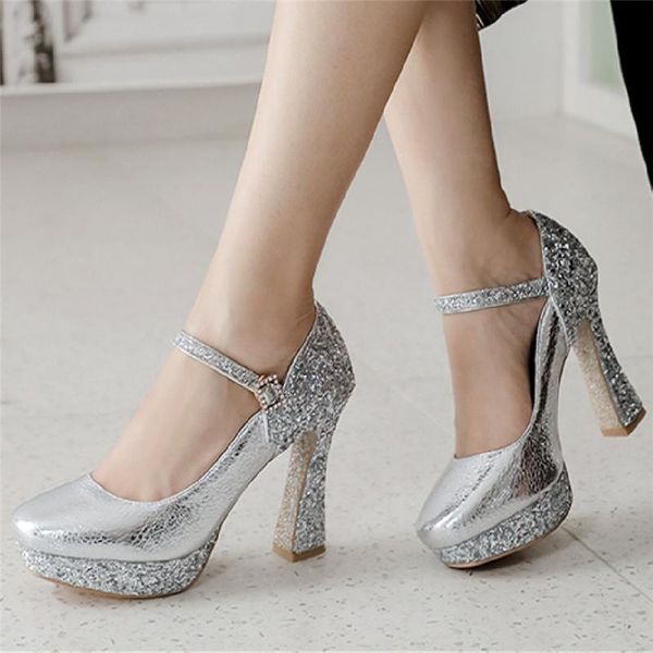 

dress shoes fashion female high heels luxury gold silver pink women's ankle straps pumps party office wedding, Black