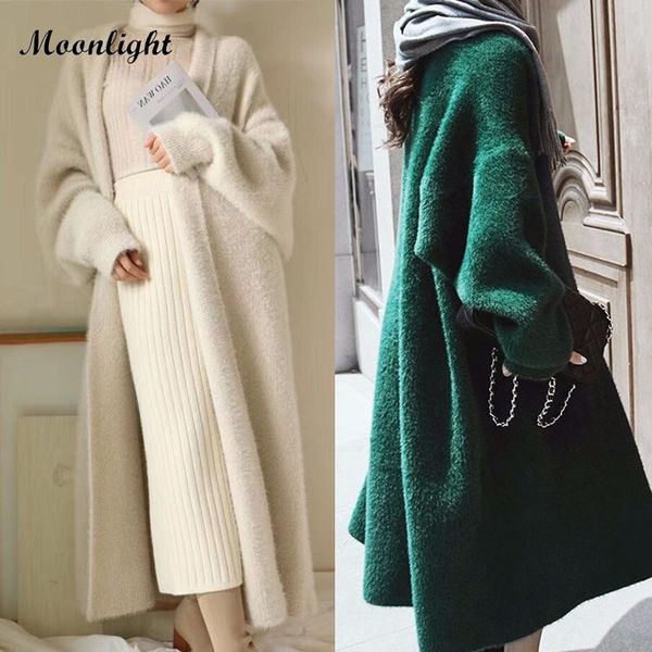 

women's knits & tees elegant long cardigan women luxury faux mink velvet oversize knitted sweaters coat autumn winter bat sleeve loose, White