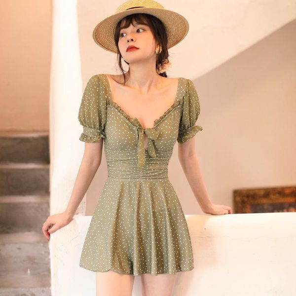 

swimsuit fused female dress korean bikini swim suit push up lovely girl wear closed ruffle one sea swimwear sweet korea ins one-piece s