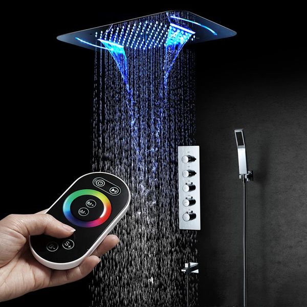 

bathroom led shower set embedded ceiling mounted showerheads stainless steel 580*380mm thermostatic mixer valve faucet sets