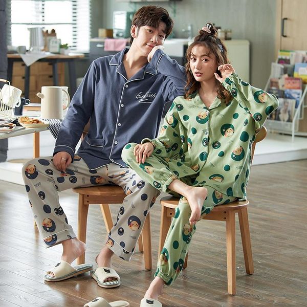 

Men's Sleepwear Lovers Pajamas Fall Winter Female Cotton Cardigan Long-sleeved Casual Men Plus-size Leisurewear Suit Pantalon Pijama Hombre U6CS, Black;brown