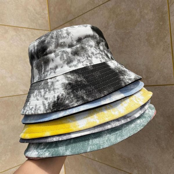 

double-sided cotton cap visor bucket hat men women street trend tie-dyed panama reversible fisherman wide brim hats, Blue;gray