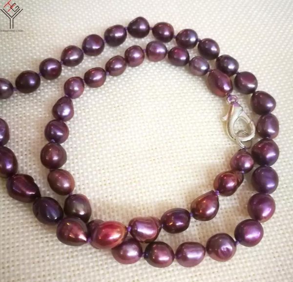 

chokers women fashion jewelry 8x9mm purple colors natural pearl necklace baroque beads freshwater cultured 17'' 42cm, Golden;silver