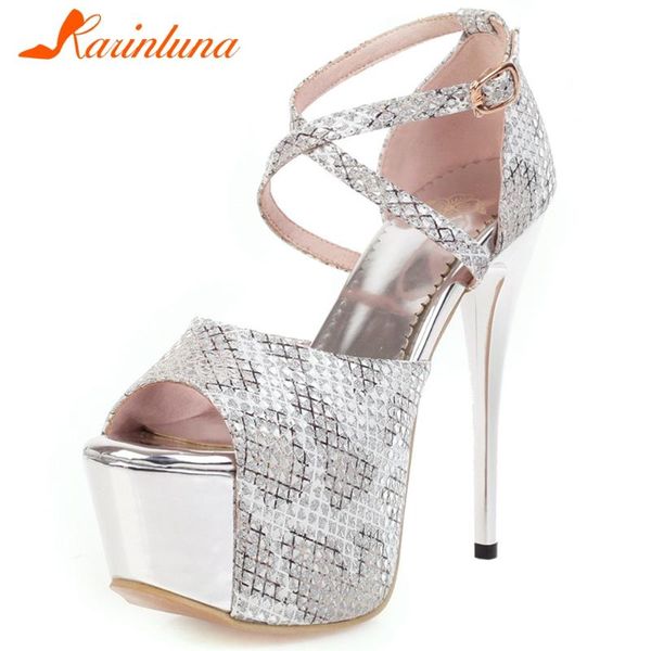 

ladies summer evening sandals shining platform women cool party extrem high heels shoes woman, Black