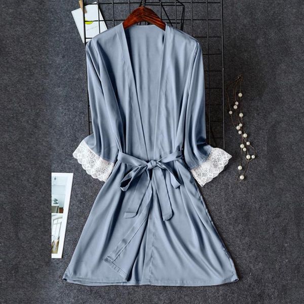 

women's sleepwear satin kimono robe bathrobe women lace bridesmaid robes v-neck underwear solid dressing gowns wedding nightgown spa a5, Black;red