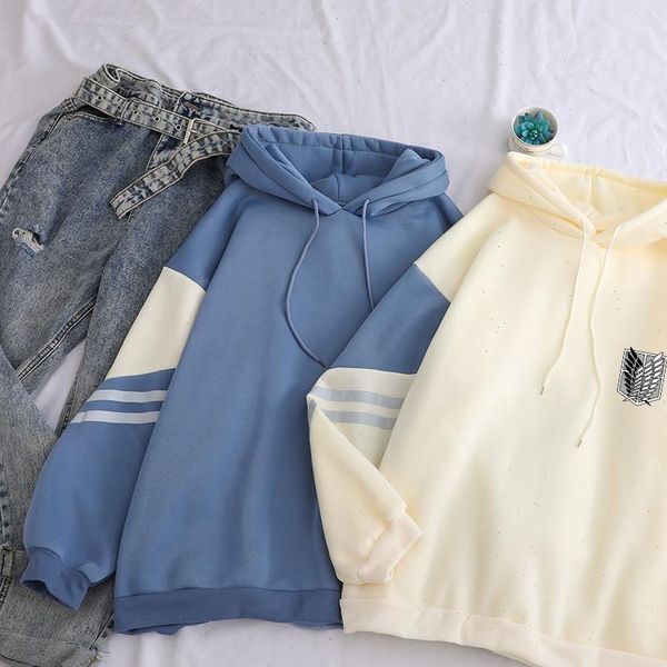 

attack on titan shield women hoodie printed autumn winter fleece casual spell color splicing sweatshirt loose harajuku kawaii clothes, Black