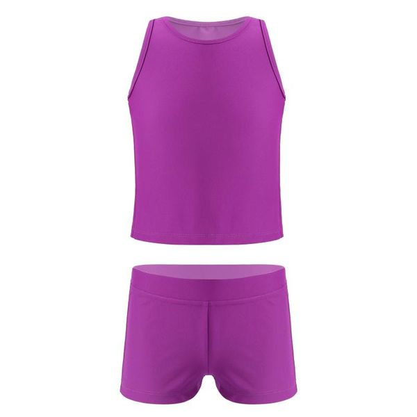 

clothing sets 2pcs kids girls solid color sport suits sleeveless racerback vest tank + shorts bottoms childrens for running workout, White