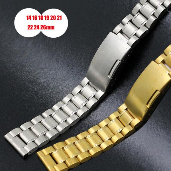 

watch bands solid flat interface watchband 14 16 18 19 20 21 22mm 24 26mm wristband black silver gold strap for men women watches with tool, Black;brown