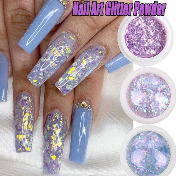 

nail glitter 1 box flakes sequins shiny mermaid opal powder purple holographic diy chrome mirror neon tools, Silver;gold