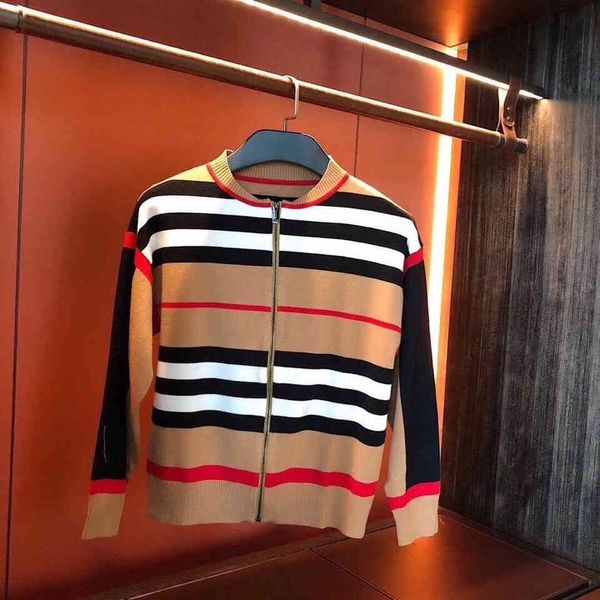 

women's jackets high version trend new khaki stripe contrast knit zipper joker style fashion f19i, Black;brown