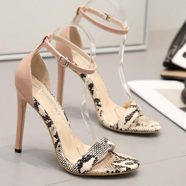 

dress shoes serpentine pump sandals woman ultra thin high heels sandalias buckle flip-flops snake pattern leather women nude, Black